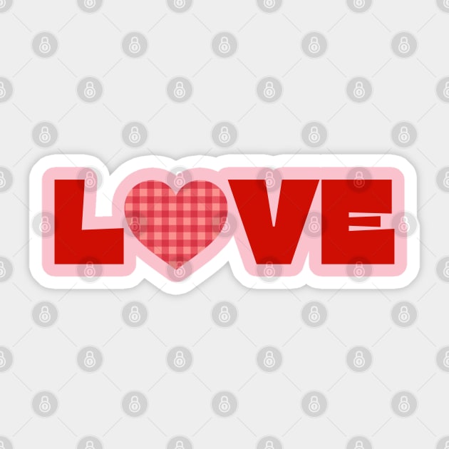 Love, Red typography with a red plaid heart Sticker by Blended Designs